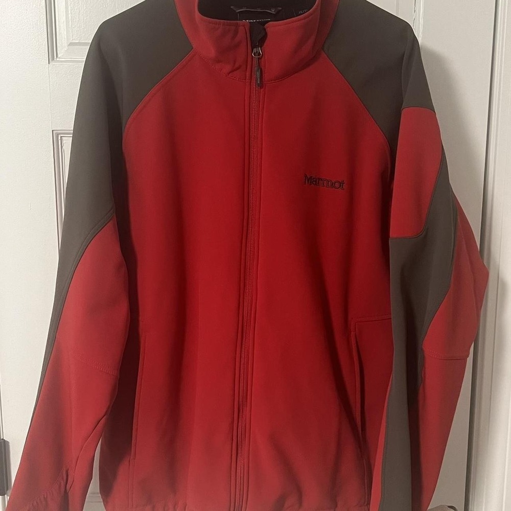 Marmot Mens Red Grey Softshell Full Zip Hiking Jacket XL